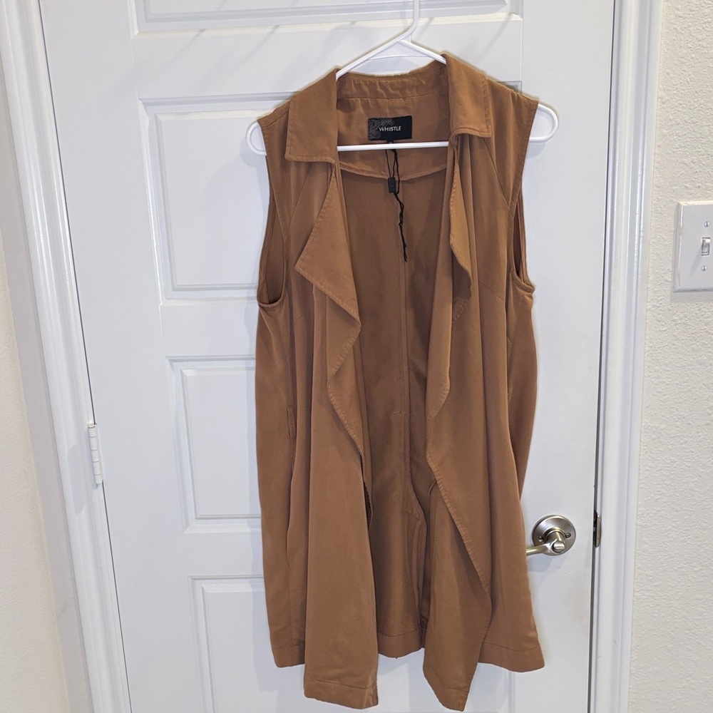 Whistle Sleeveless Drape Front Vest Brown Lightweight Jacket Size 14